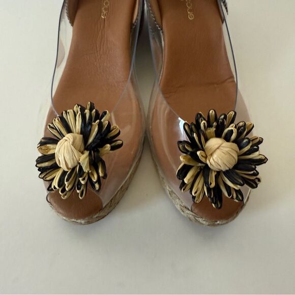 André Assous Aspen Clear Slingback Flower Espadrille Wedge Sandals Size 8.5 - Picture 5 of 7